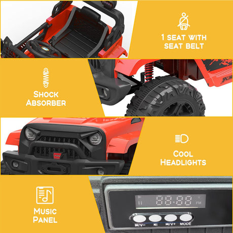 Red Jeep 12V Ride-On Truck for Kids Ages 3-8: Officially Licensed Toy Car for Endless Fun!