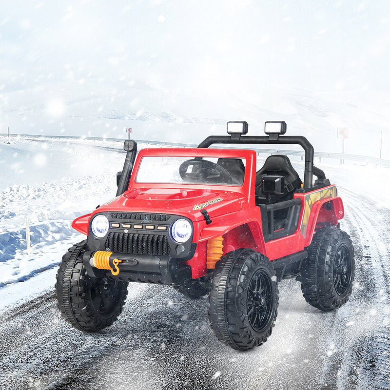 Red Parent-Child Ride On Truck Car with Remote Control, Music, and LED Lights - 12V 10AH