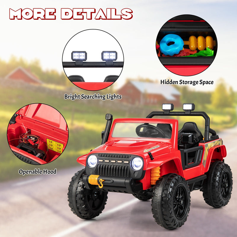 Red Parent-Child Ride On Truck with Remote Control, LED Lights, and Music - 12V 10AH
