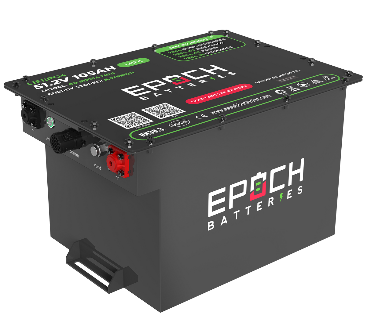 Epoch Batteries 48V 105Ah Mini LiFePO4 Golf Cart Battery Complete Kit