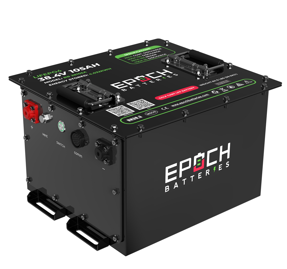 Epoch Batteries 36V 105Ah LiFePO4 Golf Cart Battery Complete Kit