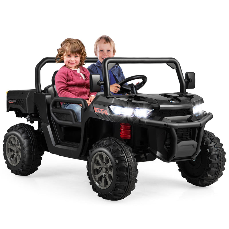 Remote Control Dump Truck with LED Headlights and Rear View Mirrors - 12V Ride-On Toy
