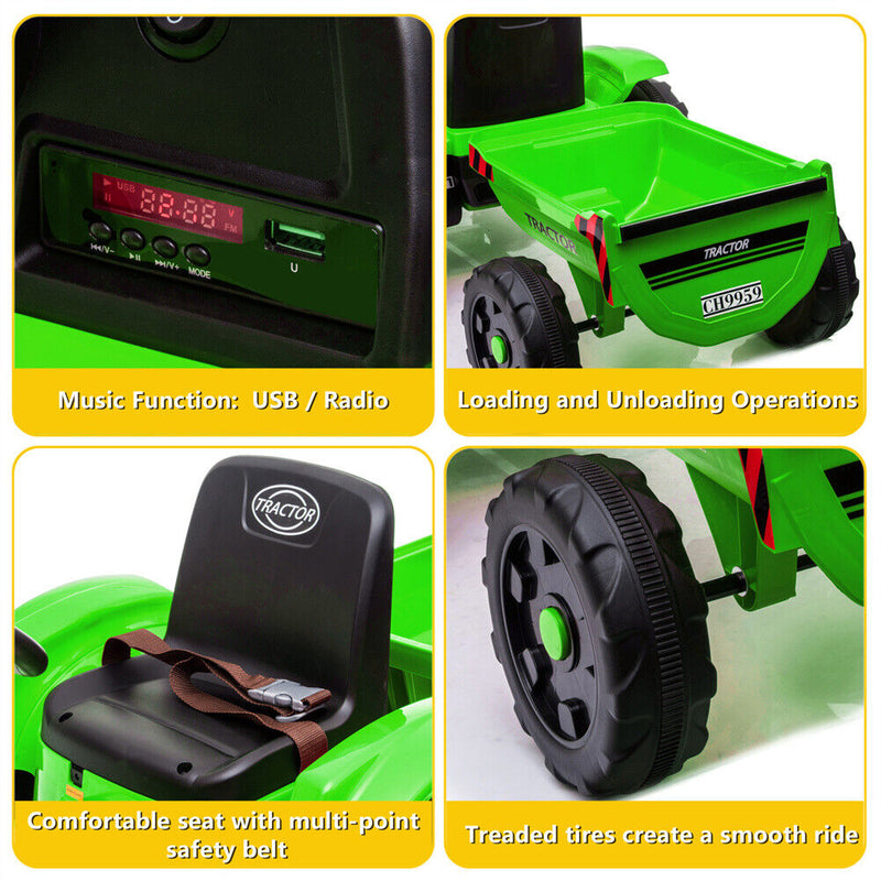 Remote Control Electric Excavator Toy Tractor for Kids - 12V with 2.4GHz RC