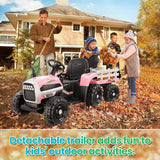 Remote Control Electric Tractor Car with Trailer for Kids - 12V Ride-On Toy