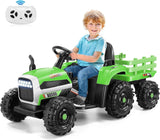 Remote Control Electric Tractor Car with Trailer for Kids - 12V Ride-On Toy