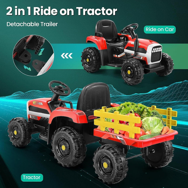 Electric Ride-On Tractor with Trailer for Kids - Remote Controlled Toy Car