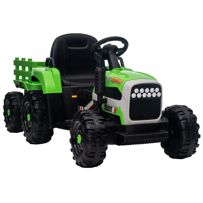 Remote Control Electric Tractor Trailer Ride-On Toy for Kids - 12V Battery Powered