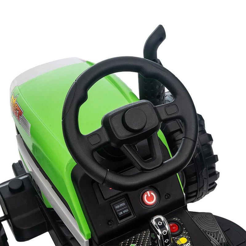 Remote Control Electric Tractor Trailer Ride-On Toy for Kids - 12V Battery Powered