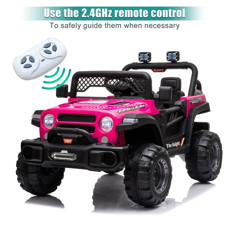 Remote Control Off-Road Truck Toy with LED Lights and Dual Drive - 12V Battery Powered