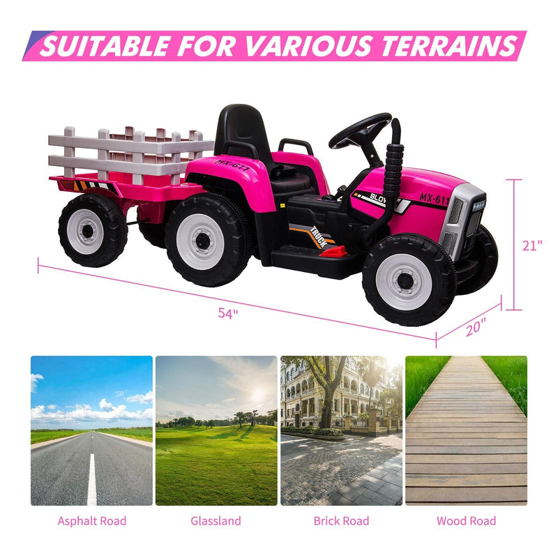 Remote Control Ride-On Tractor with Detachable Trailer for Kids - 12V Truck Toy