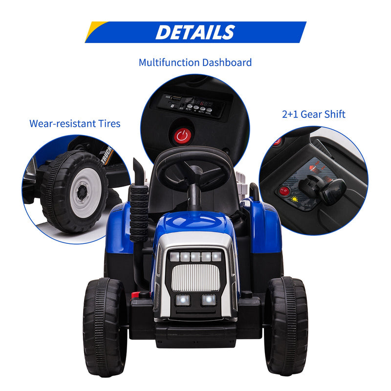 Remote Control Ride-On Tractor with Detachable Trailer for Kids - 12V Truck Toy