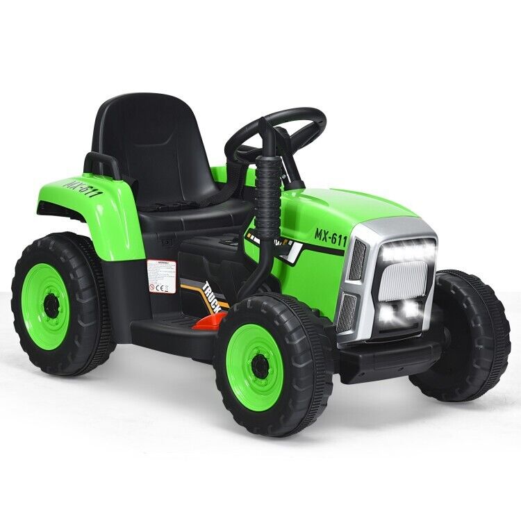 Remote Control Ride-On Tractor with Trailer and Lights for Kids - 12V Ground Loader