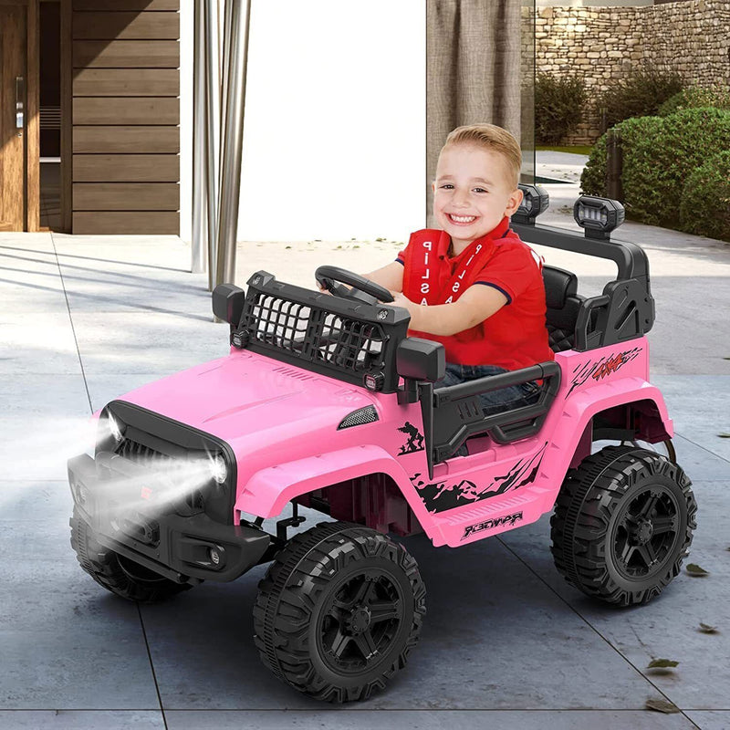 Remote Control Ride-On Truck with Bluetooth, LED Lights, and 2 Speeds for Kids
