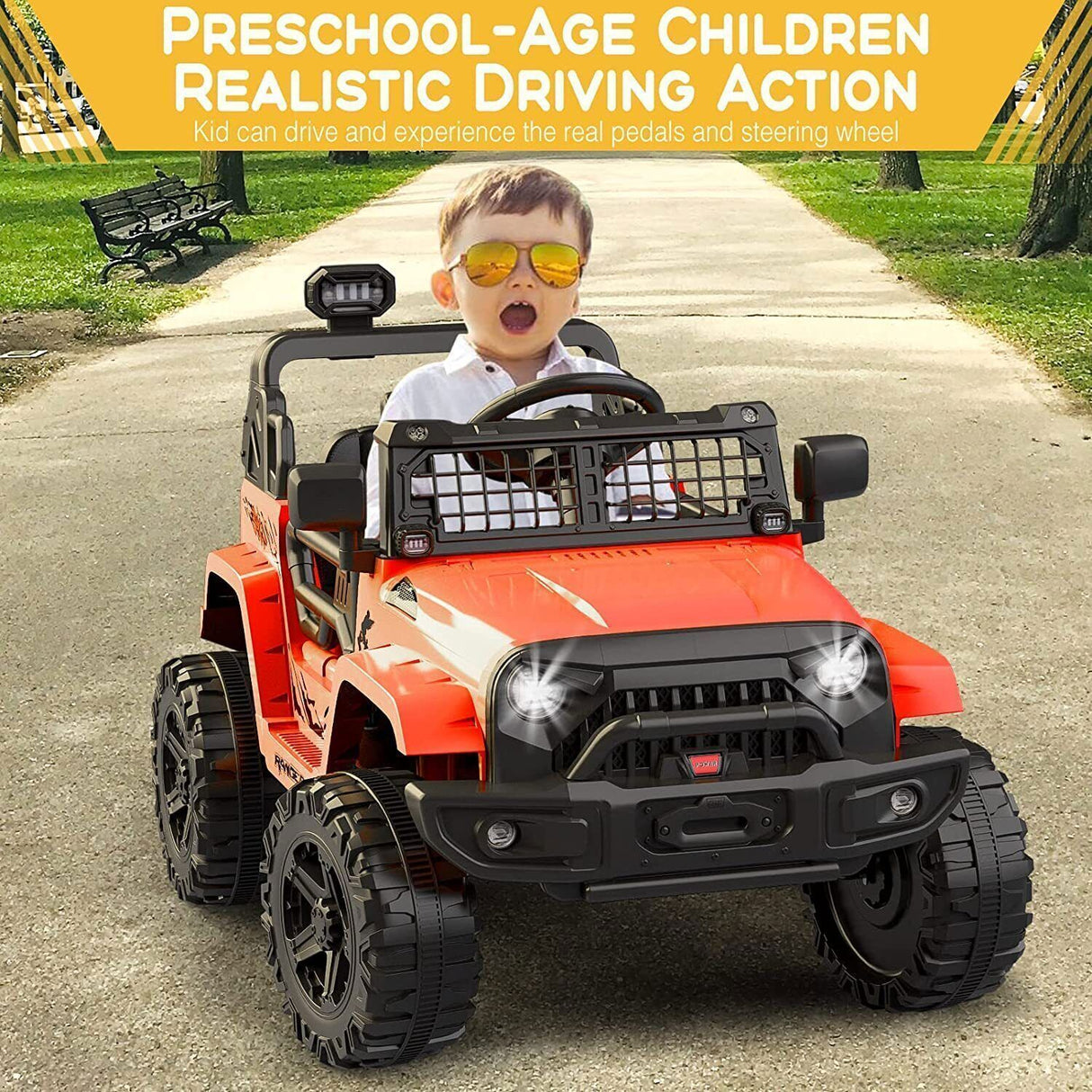 Remote Control Ride-On Truck with Bluetooth, LED Lights, and 2 Speeds for Kids