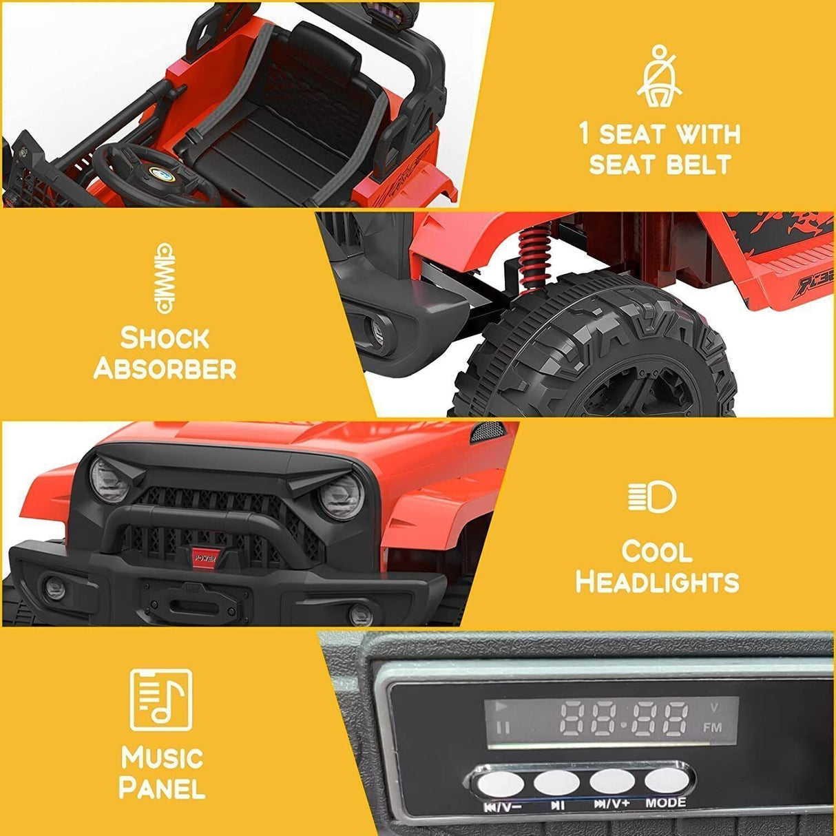 Remote Control Ride-On Truck with Bluetooth, LED Lights, and 2 Speeds for Kids