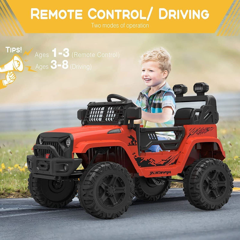 Remote Control Ride-On Truck with Bluetooth, LED Lights, and 2 Speeds for Kids