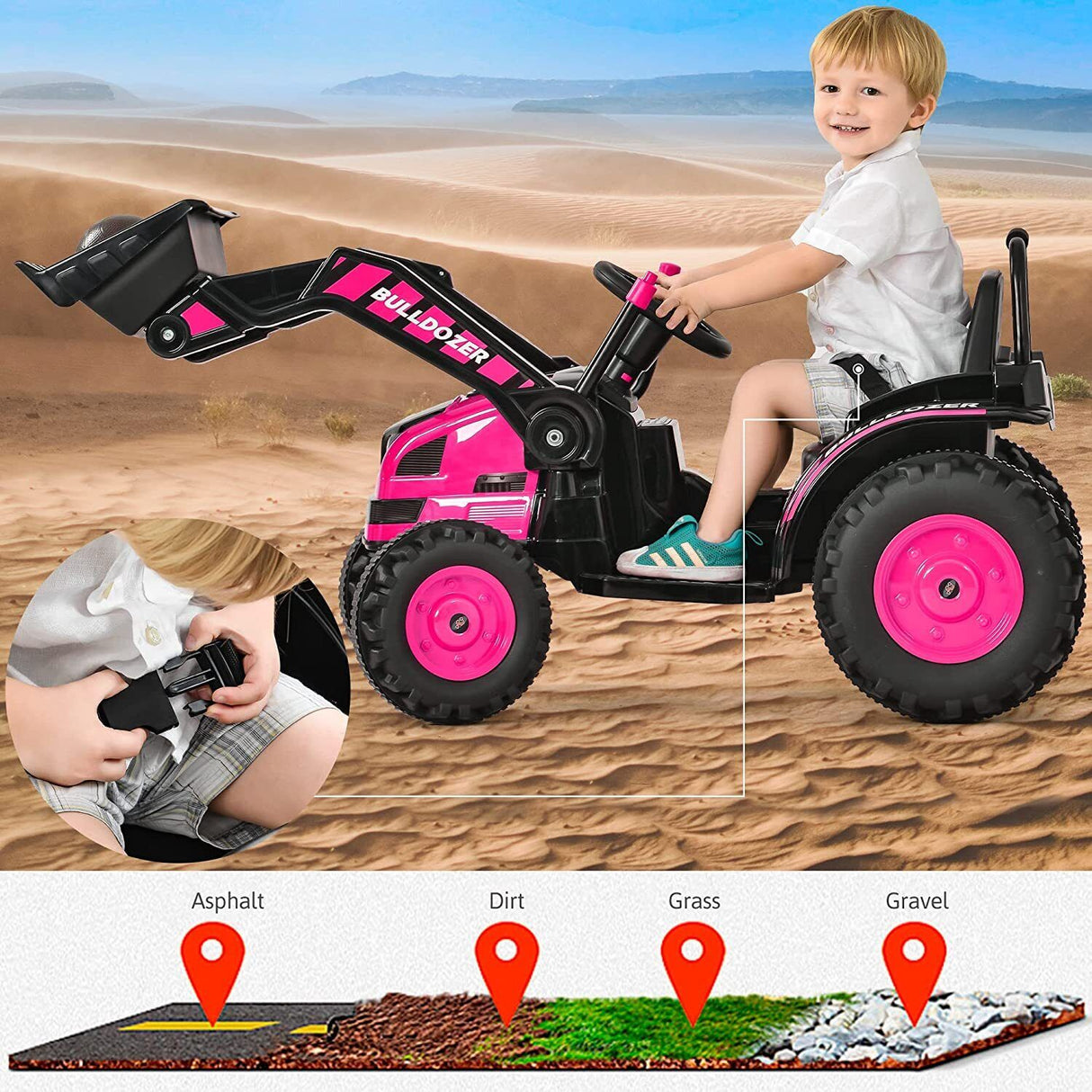 Remote Controlled 12V Bulldozer Ride-On Toy for Kids - Perfect for Construction Playtime!