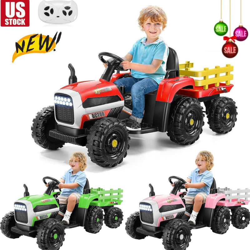 Remote-Controlled 12V Kids Tractor Car with Trailer - Electric Ride-On Toy