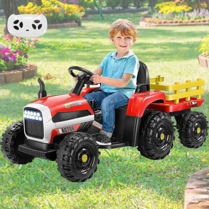 Remote-Controlled 12V Kids Tractor Car with Trailer - Electric Ride-On Toy