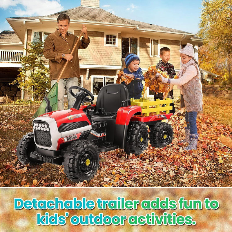 Remote-Controlled 12V Kids Tractor Car with Trailer - Electric Ride-On Toy