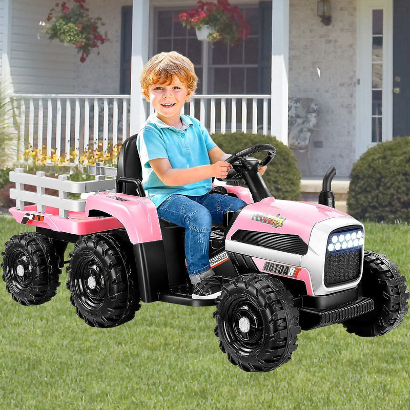 Electric Ride-On Tractor Car with Trailer for Kids - Remote Controlled Toy Vehicle (12V)