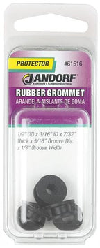 Jandorf Grommet, 3/16 in ID, 1/2 in OD, Rubber, Black, 7/32 in Thick Panel 5 pk #61516 Jandorf