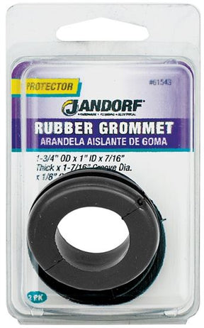 Jandorf Grommet, 1 in ID, 1-3/4 in OD, Rubber, Black, 7/16 in Thick Panel 2pk #61543 Jandorf