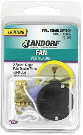 Jandorf Pull Chain Switch, 1-Pole, 125 V, 3 A, Brass #61202 Jandorf