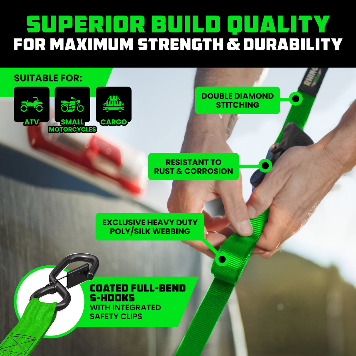 1" x 10' Retractable Ratchet Straps