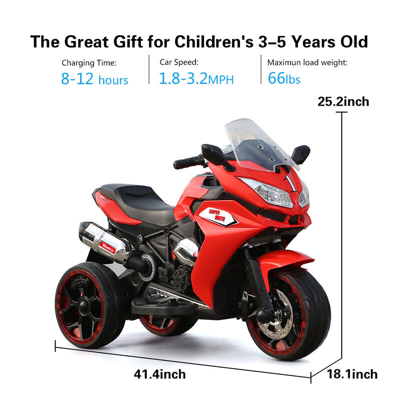 Rev up the Fun with Our 12V Kids Ride-On Motorcycle: Featuring Lights, LED Screen, and Music in Vibrant Red!