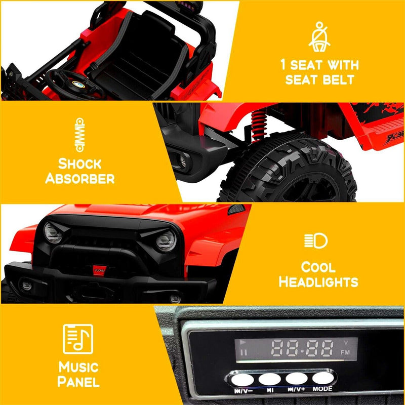 Rev Up the Fun with Our 12V Red Truck Car for Kids - Includes Remote Control and 2 Speed Options!