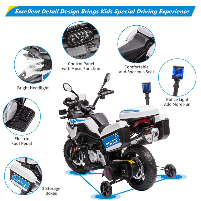 Rev Up the Fun with Our 12V Ride On Police Motorcycle for Kids - Featuring 2 Speeds, Music, and LED Lights!