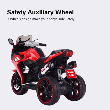 Rev Up the Fun with the TAMCO Kids Electric Ride-On Motorcycle - 12V with Three Light-Up Wheels!