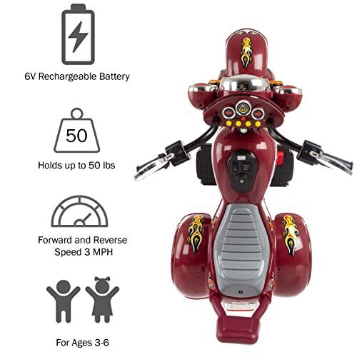 Rev up the Fun with this Red 3-Wheel Chopper Ride-On Toy for Kids - Featuring Reverse and Headlights!