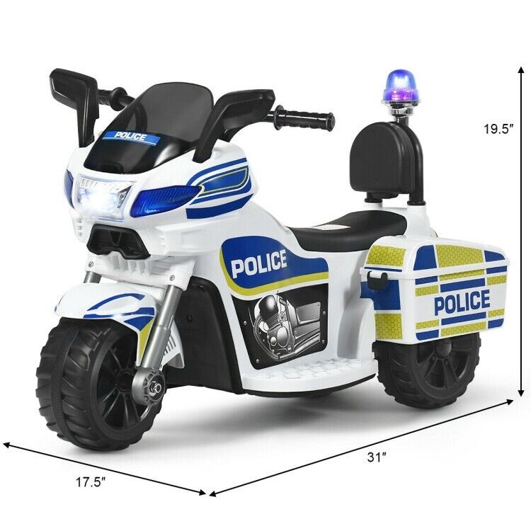 Police Motorcycle Trike for Kids with Flashing Siren - 3-Wheel Ride-On Toy for Children
