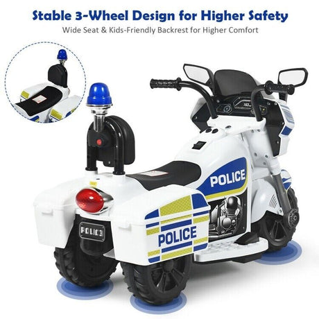 Police Motorcycle Trike for Kids with Flashing Siren - 3-Wheel Ride-On Toy for Children
