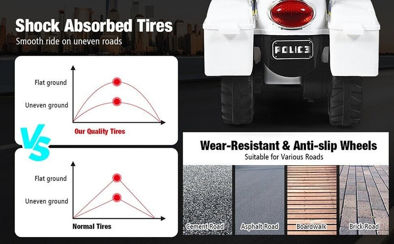 Police Motorcycle Trike for Kids with Flashing Siren - 3-Wheel Ride-On Toy for Children