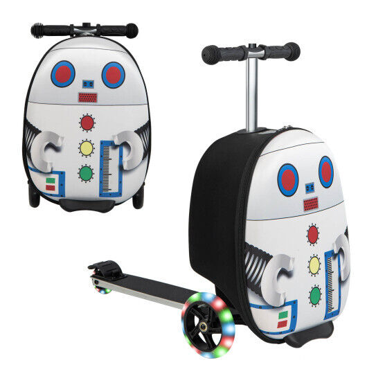 Revolutionary Ride-on Suitcase Scooter with LED Flashing Wheels in White