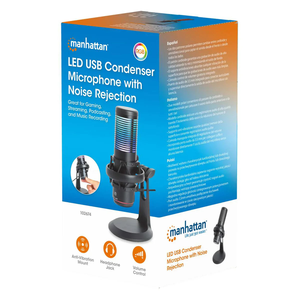 Manhattan RGB-LED USB Condenser Microphone with Noise Rejection Manhattan