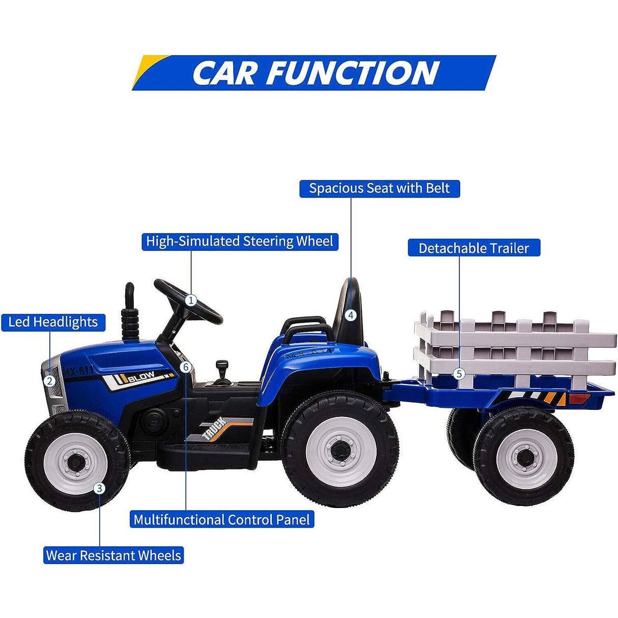 Ride in Style: 12V Tractor Trailer Toy Car with Remote Control and MP3 Player for Kids