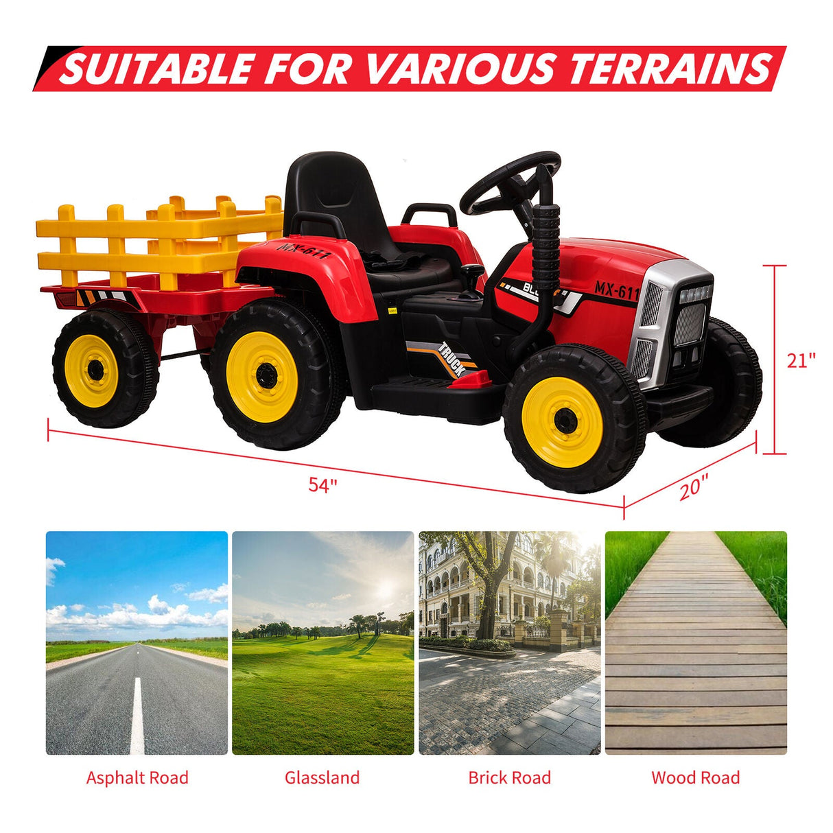 Ride-On Electric Tractor with Trailer for Toddlers - Remote Controlled