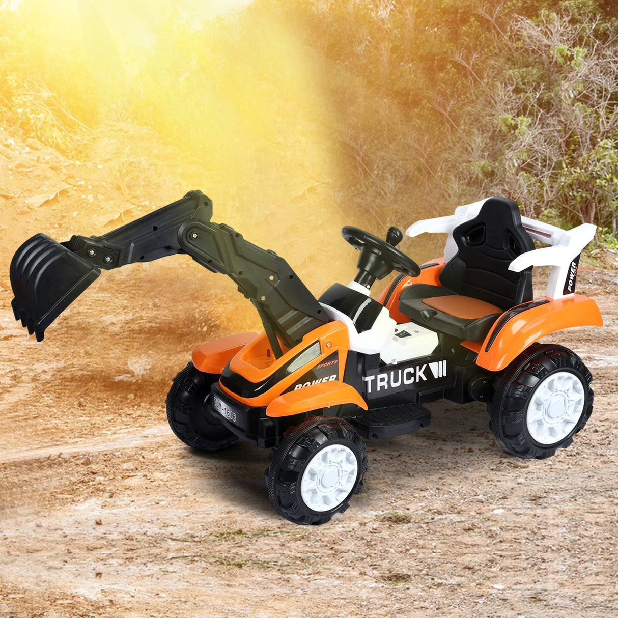 Battery-Powered Ride-On Excavator with Motorized Arm and Forward/Backward Movement