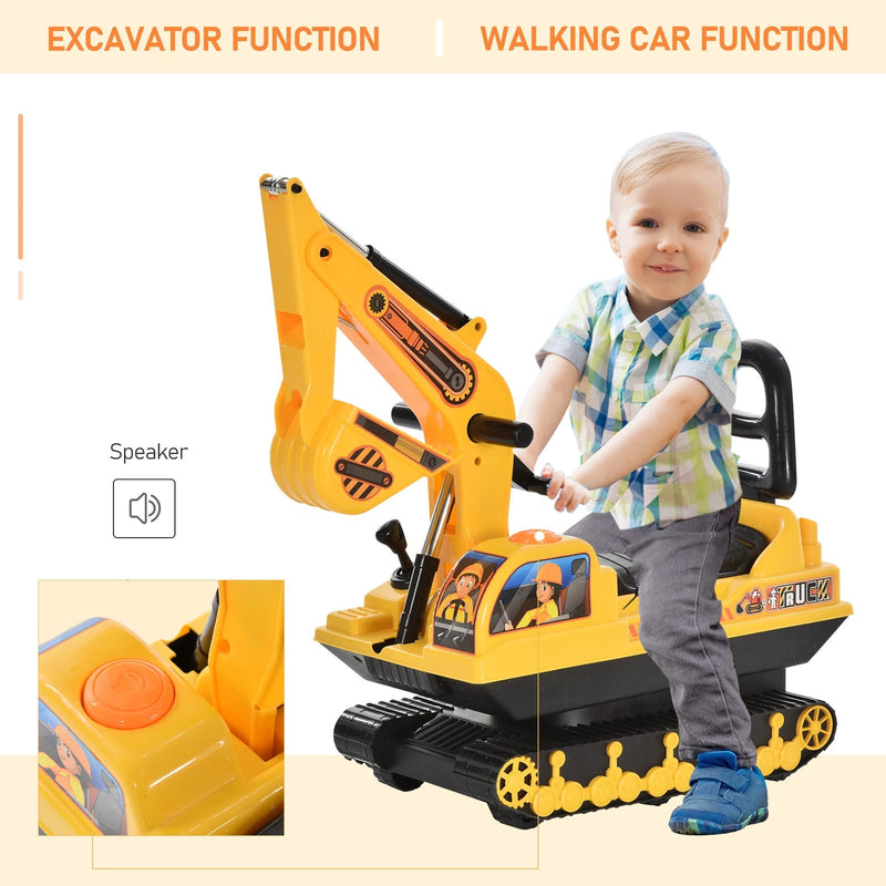 Movable Ride-On Excavator Toy Tractor Digger Scooter Walker for Toddler Pretend Play