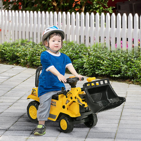 Kids Ride-On Excavator Bulldozer with Under-Seat Storage and Pull Cart