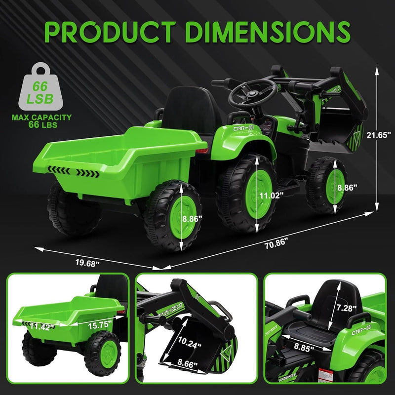 12V Electric Ride-On Excavator with Detachable Trailer and Remote Control
