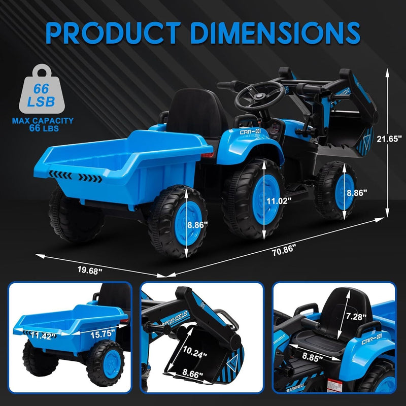 12V Electric Ride-On Excavator with Detachable Trailer and Remote Control