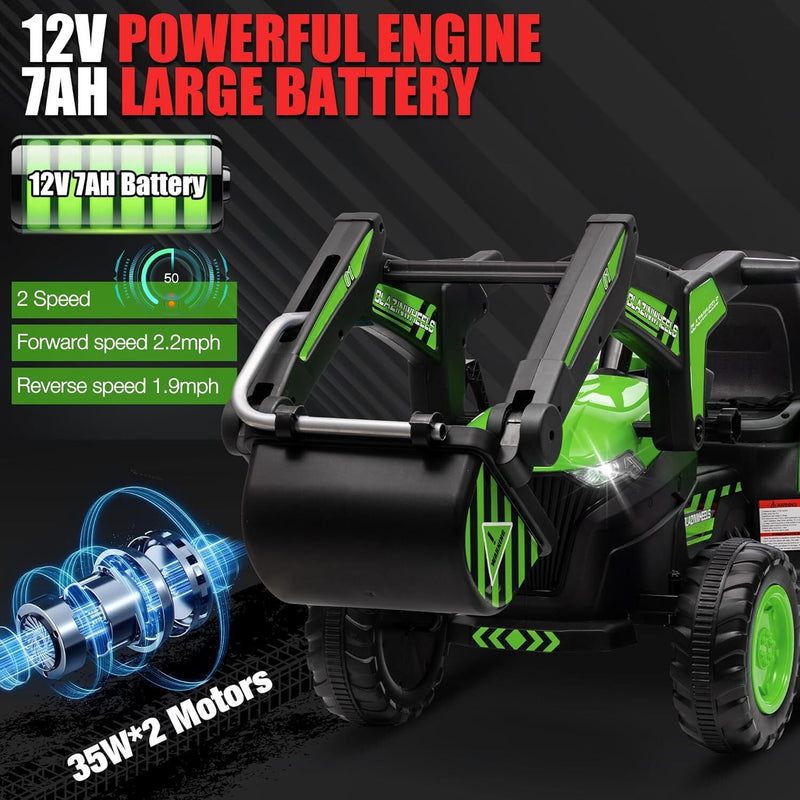 12V Electric Ride-On Excavator with Detachable Trailer and Remote Control