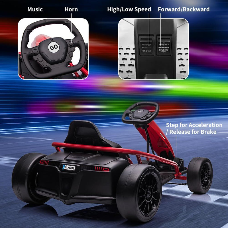 24V Electric Ride-On Go-Kart for Kids High-Speed Drifting Car Toy