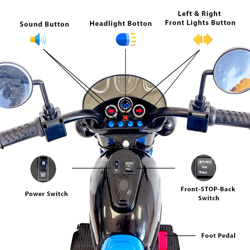 Electric 6V 3-Wheel Ride-On Motorcycle with LED Lights for Toddlers and Kids
