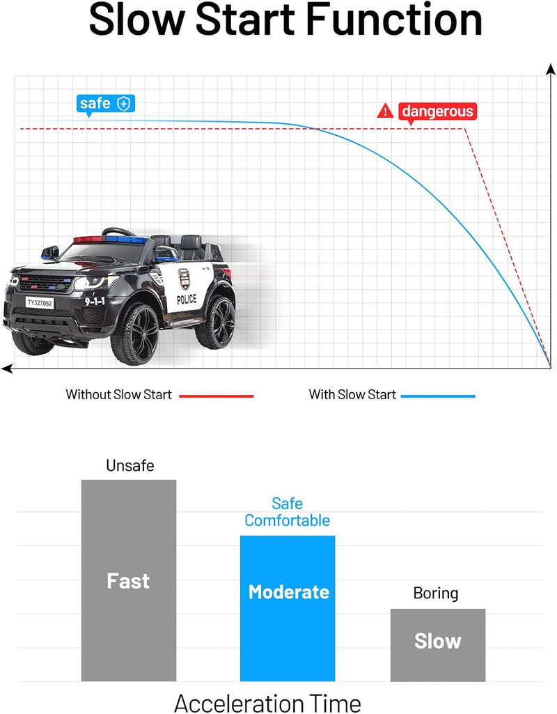 12V Electric Ride-On Police Car for Kids with Siren, Flashing Lights, and Horn